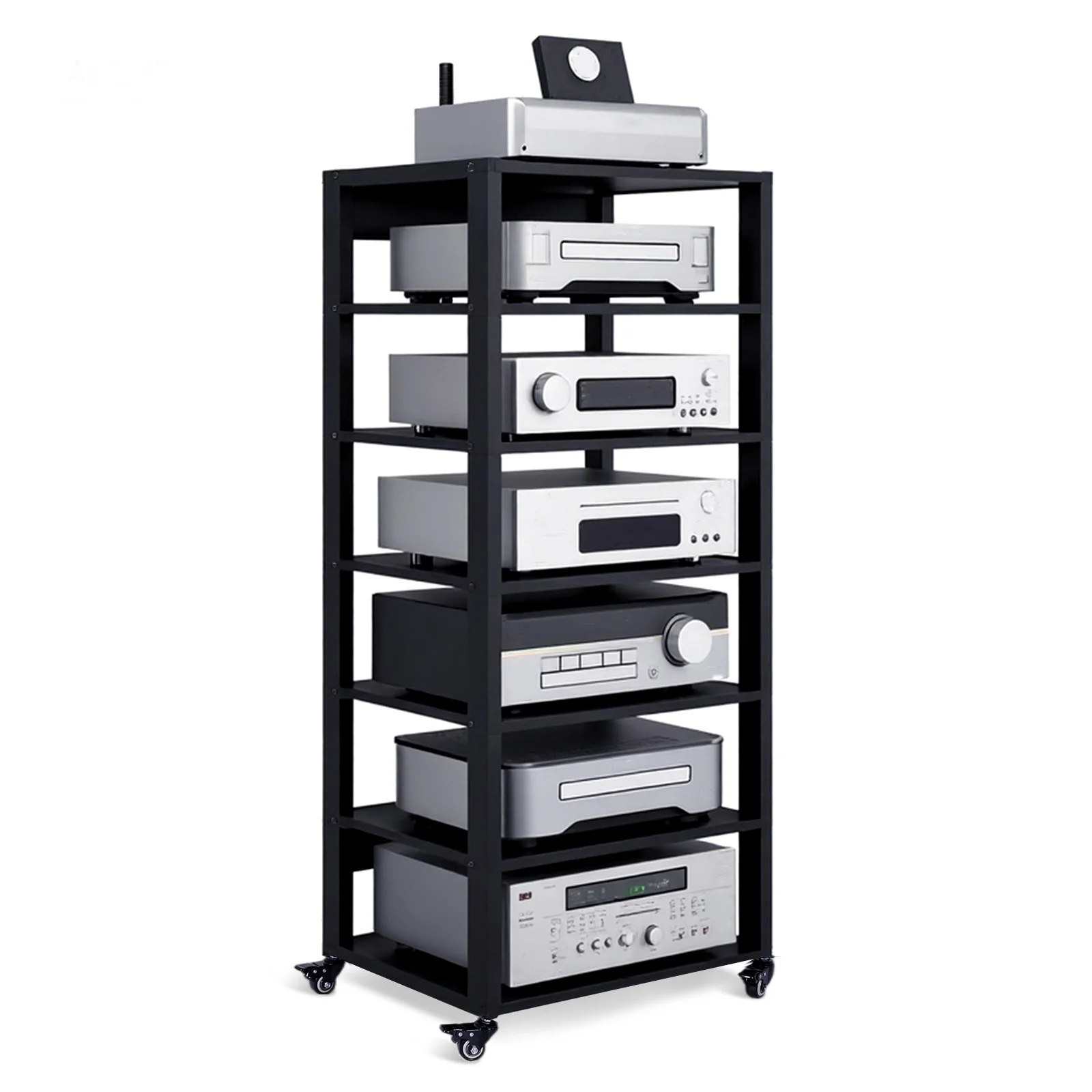 Amplifier Rack with Wheel Audio-Video Shelving Heavy Duty Media Storage Shelf for CD Record Player Stereo Receiver AV Equipment