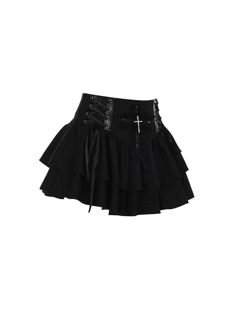 Verão feminino goblin núcleo cruz renda escura academia y2k mini saia harajuku japonês goth grunge cyber punk e-girl gyaru coquette