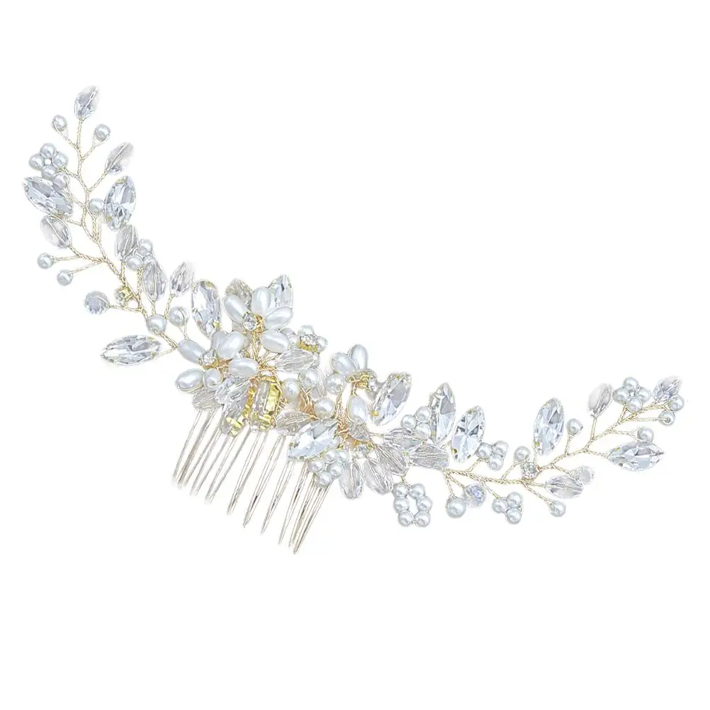 

Pearl Hair Comb Rhinestone Wedding Bridal Accessories Golden Crystal Leaves Bride Bridesmaid Party Prom Hair Pins