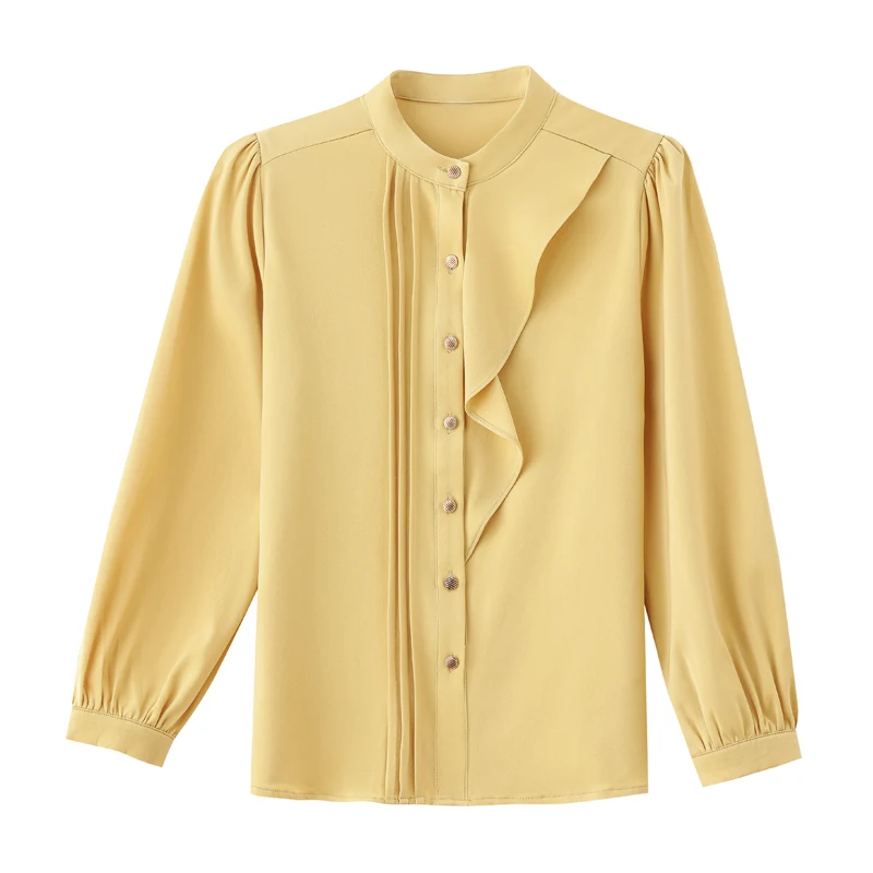 2023 New Ruffles camicetta da donna in Chiffon elegante manica lunga colletto alla coreana camicie da ufficio allentate Casual coreane top autunno femminile