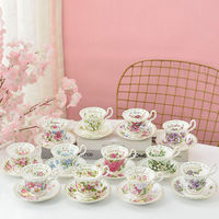 Royal Bone China Retro Month Flower Coffee Cup Afternoon Teacups and Saucers Gifts