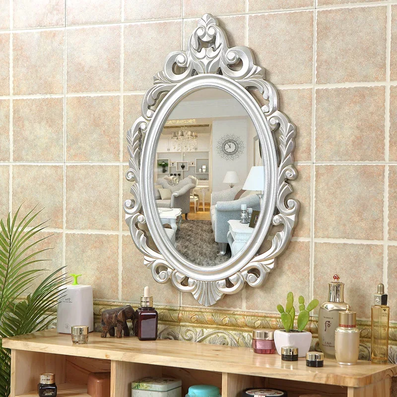 

Korean Style Vintage Wall Mirror Vanity Bathroom Oval Macrame Antique Mirror Portable Hanging Dorm Room Espejos Household Goods