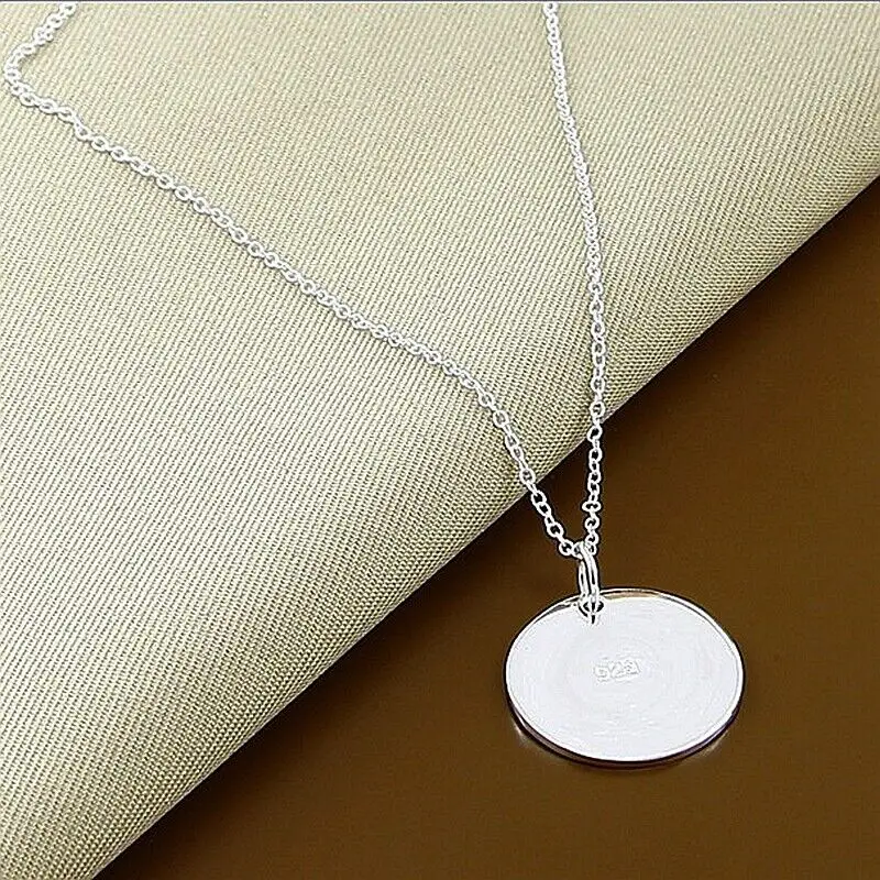 

Elegant 925 Sterling Silver Round Card Pendant Necklace Chain Jewelry Accessories