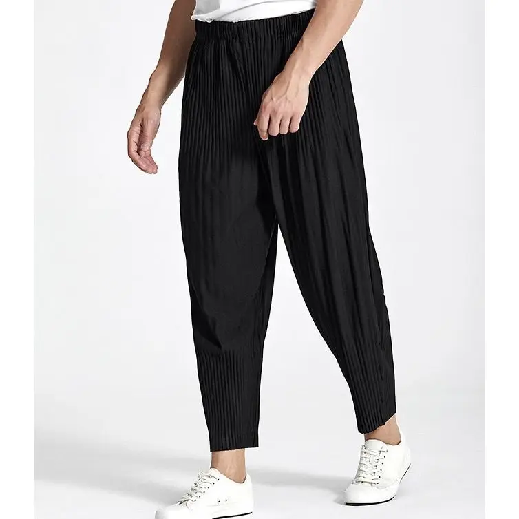 Miyake Pleated Men's Clothing 2025 Pleated Lantern Pants Men's Loose Casual Spring and Summer Harem Pants Cropped Pants Trend