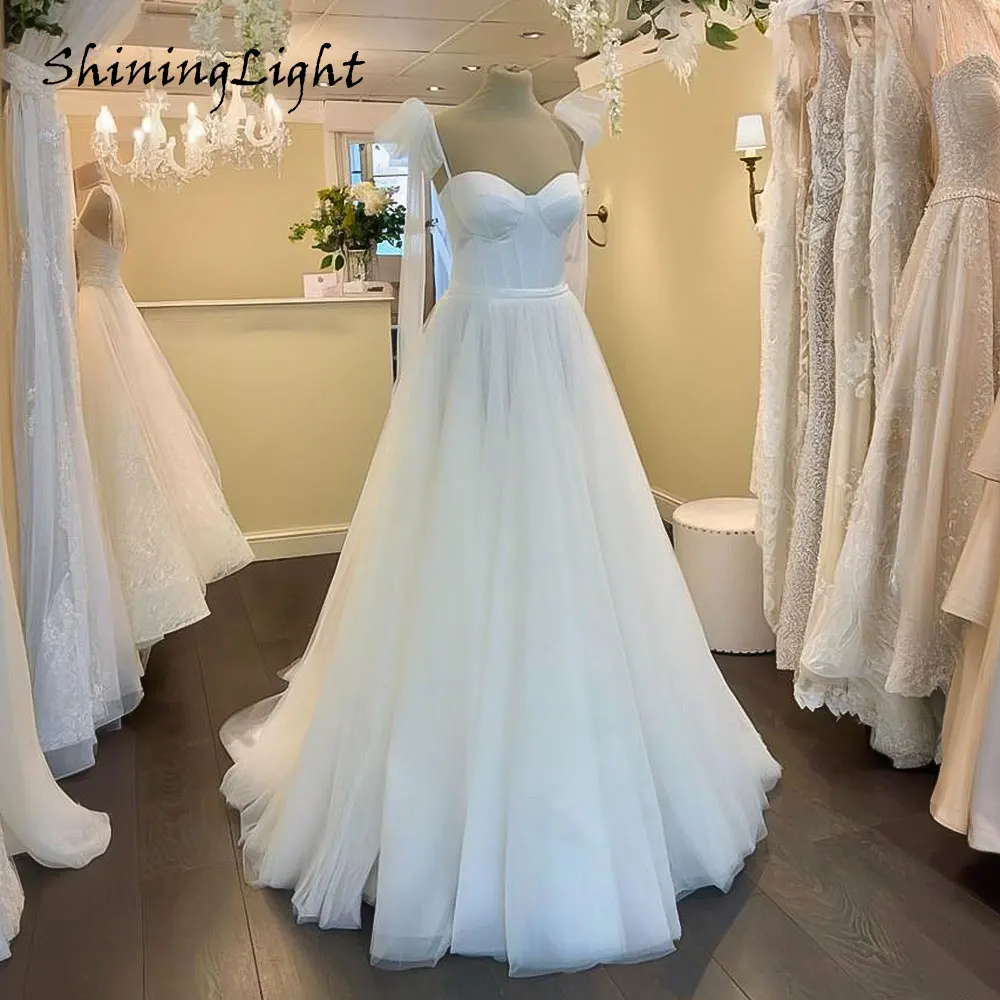 

ShiningLight Two Straps Simple A Line Wedding Dress for Bridal Vestido de Noiva Vintage White Corset Wedding Gowns Customized