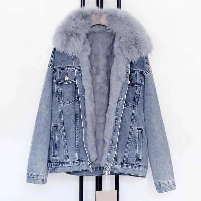 

Men's Oversized Denim Jaet Autumn Winter Thiened Fce Casual Loose Parka Coat Trendy Youth Cotton Clothes Coat