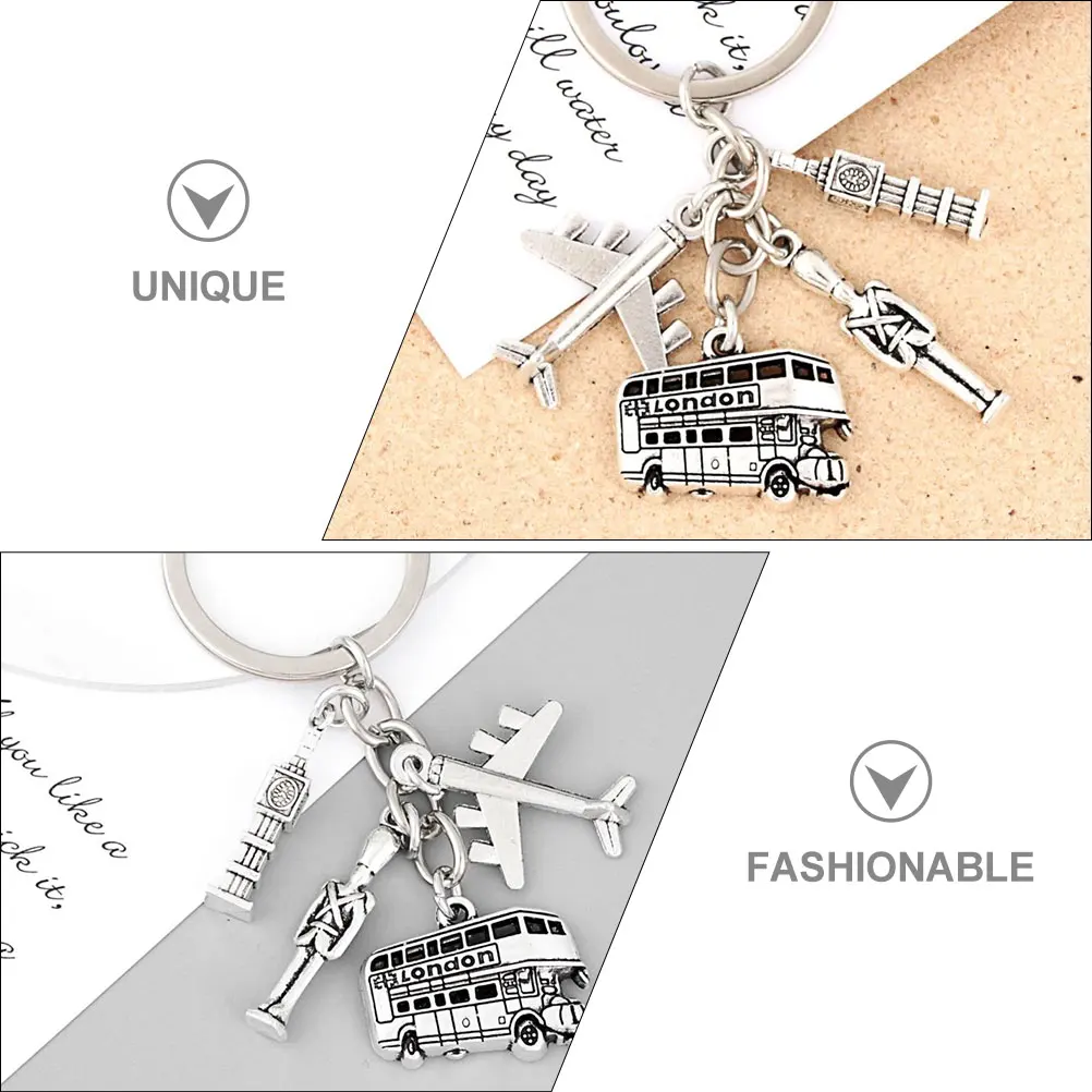 Alloy Key Ring Heart Shaped Travel Plane Silver Rings Pendant Keychain Accessories Metal Keychain Souvenir Theme Bus