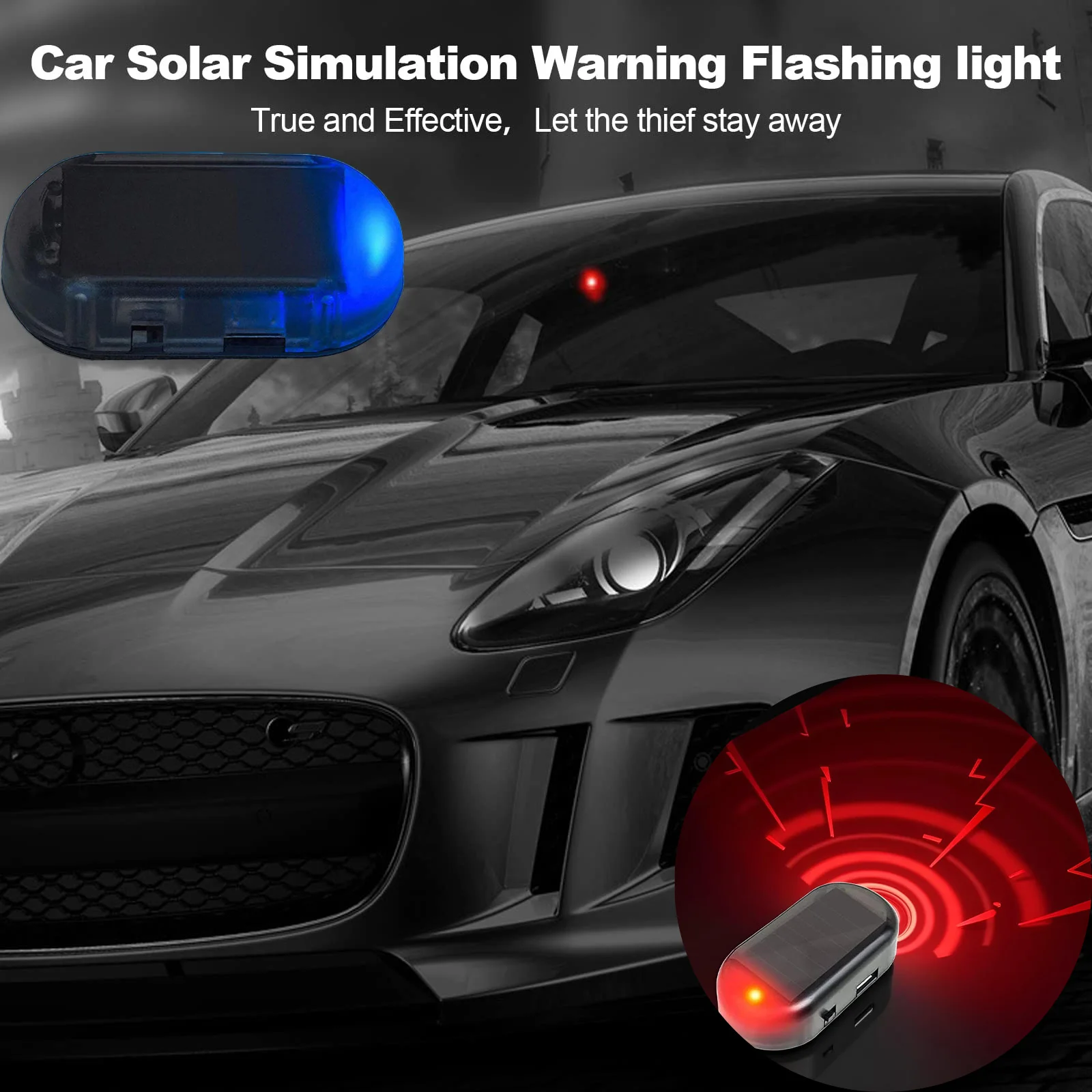 تعمل بالطاقة الشمسية سيارة مكافحة سرقة الحذر مصباح LED وامض تقليد سيارة وهمية أمنية ضوء مقلد الدمية إنذار تحذير لاسلكي