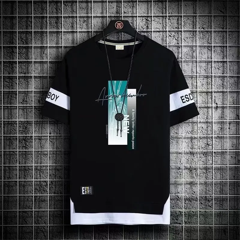 Summer hot selling men\'s short sleeved T-shirt men\'s new casual versatile half sleeved T shirt  trend color blocking top Tshirt