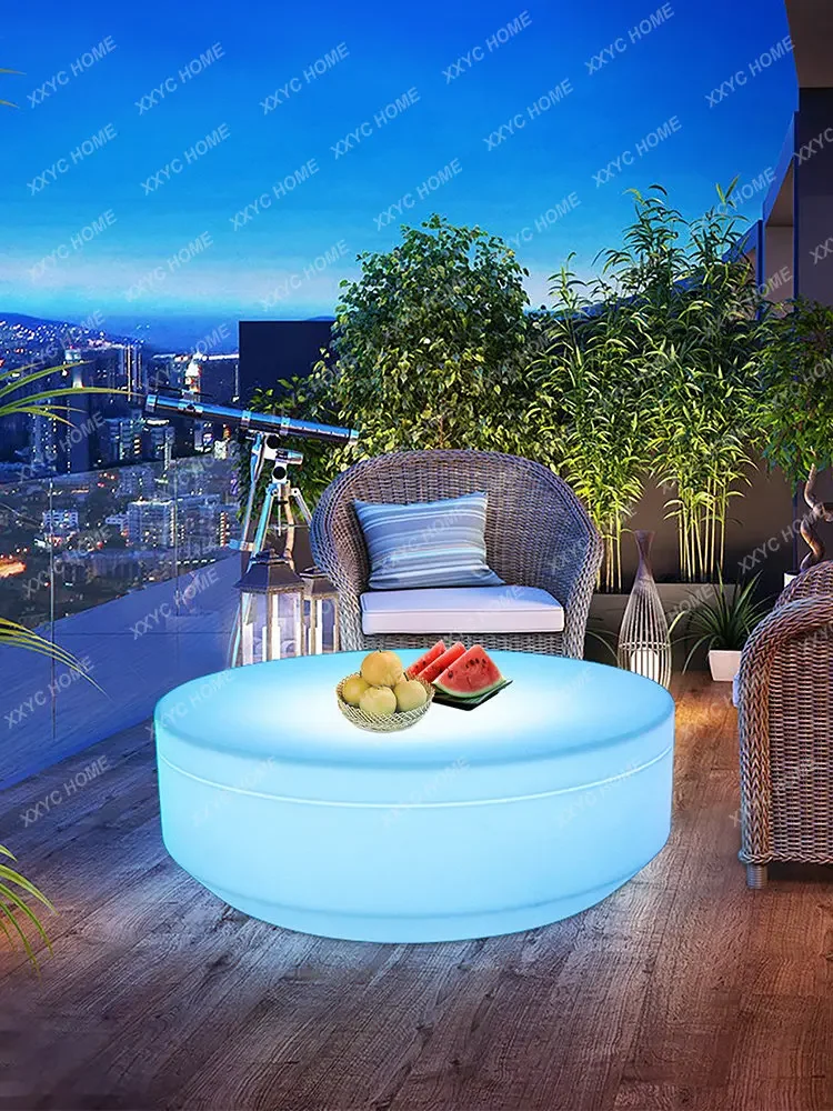 

Outdoor Luminous round Coffee Table Courtyard Terrace Balcony Outdoor Leisure Waterproof Quiet Bar Bar Sofa and Tea Table