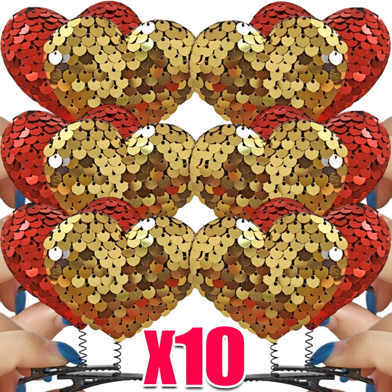 

1-10pcs 2025 New Heart Shaped Sequin Hair Clips Christmas Hairclip Wedding Love Hair Clip Fashion Duckbill Clip Accessories