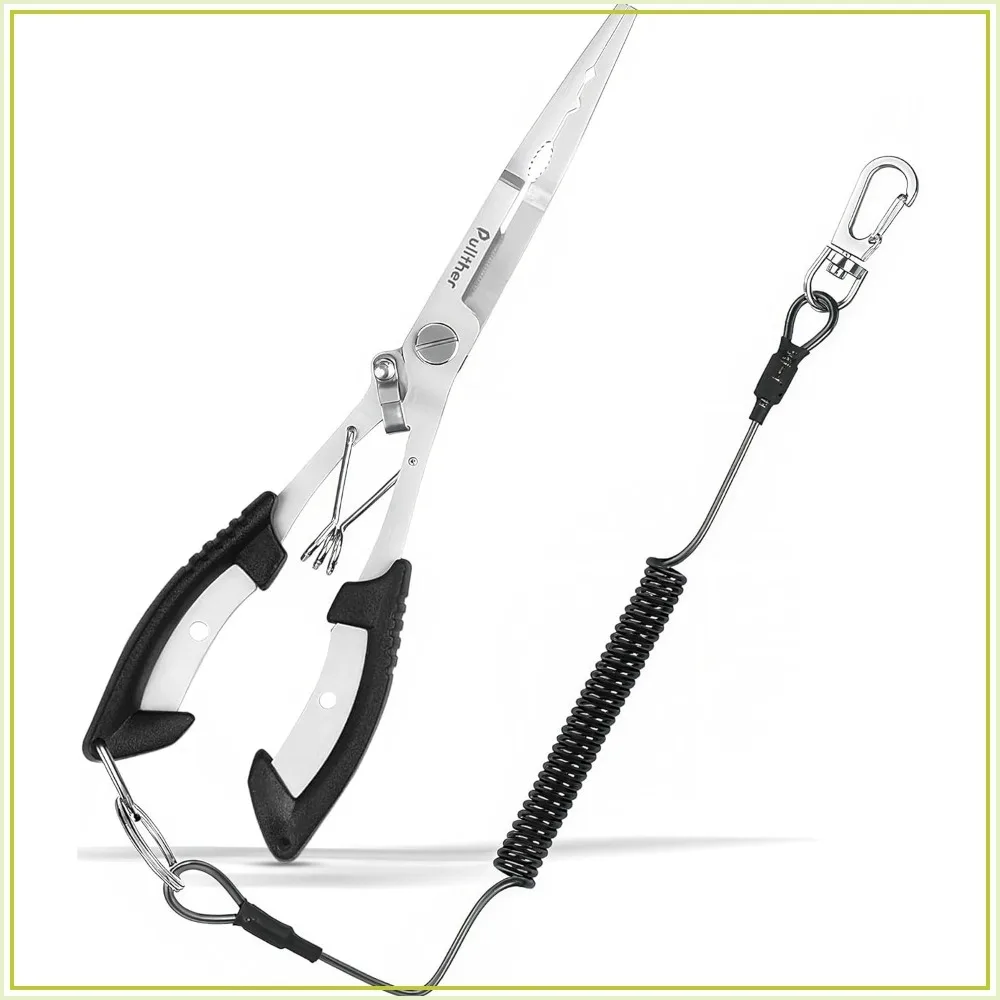 

Stainless Steel Fishing Pliers, Needle Nose Pliers with Hook Remover & Lanyard, Multitool for Saltwater Fishing