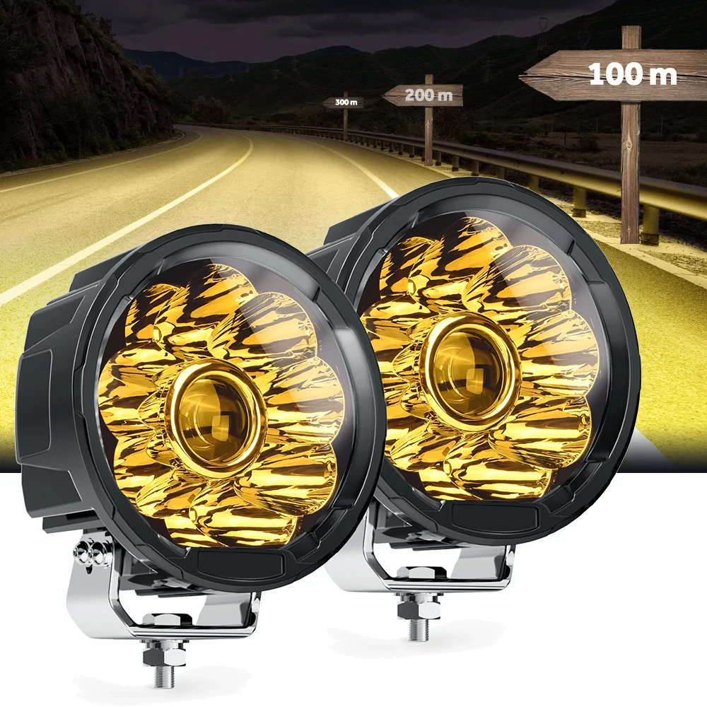 MICTUNING 5 Inch 40W Amber LED Fog Lights,  LED Pods Work Light Off Road Driving Lights Yellow Fog Lamp Waterproof For Truck SUV