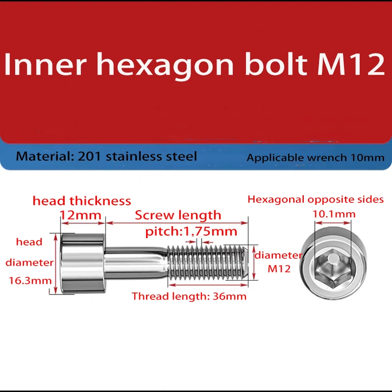 1–5 Stück DIN912 M12 M14 M16 Edelstahl Sechskant Innensechskant Innensechskantschraube – Detail 3