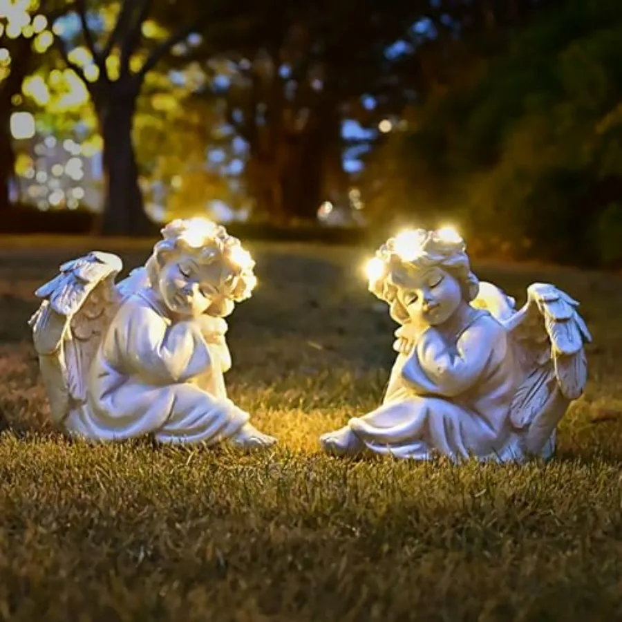 Angel Statue Garden Decor for Outside Solar Yard Art Outdoor Decorations Patio Porch Home Lawn Ornaments Christmas Light up Fig