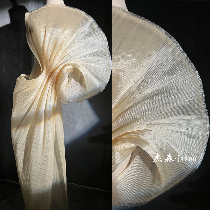 Glossy Pleated Textured Organza FabricPleated Stiff Wedding StylingStiff Designer Fabrics