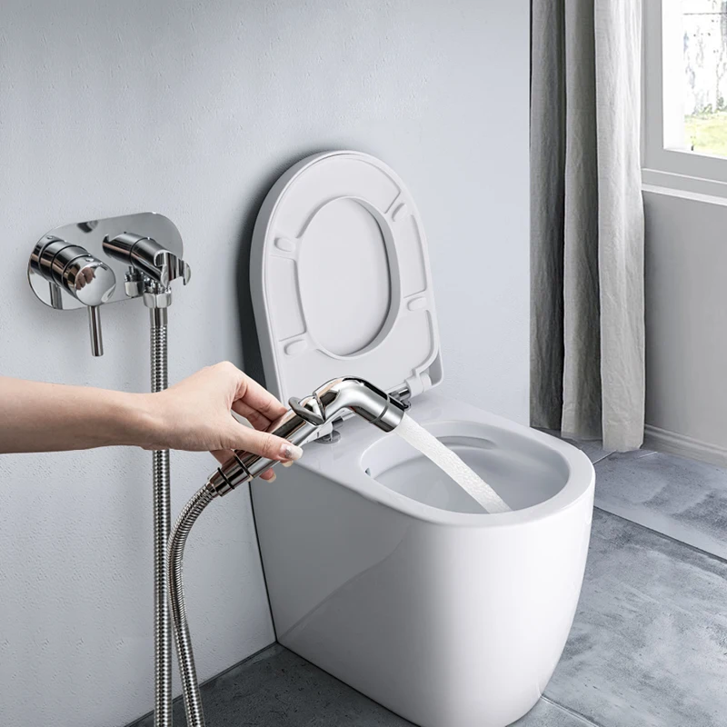 Bathroom Bidet Toilet Sprayer Wall Mounted Bidet Sprayer Set Double Function Handheld Toilet Bidet Spray Set Chrome