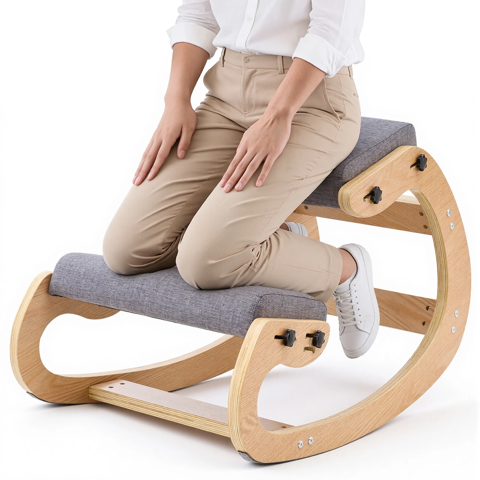 

SucceBuy Ergonomic Kneeling Chair Wooden Posture Knee Chair with Thick Foam Cushion Relief for Neck or Back Pain for Home Office