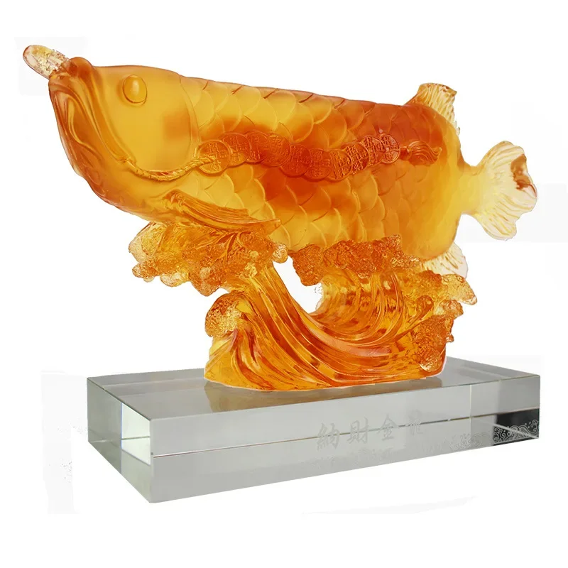 

Fengming Liuli Lucky Golden Arowana Ornament Crafts Home Decoration Store Opening Business Gifts Ancient Liuli