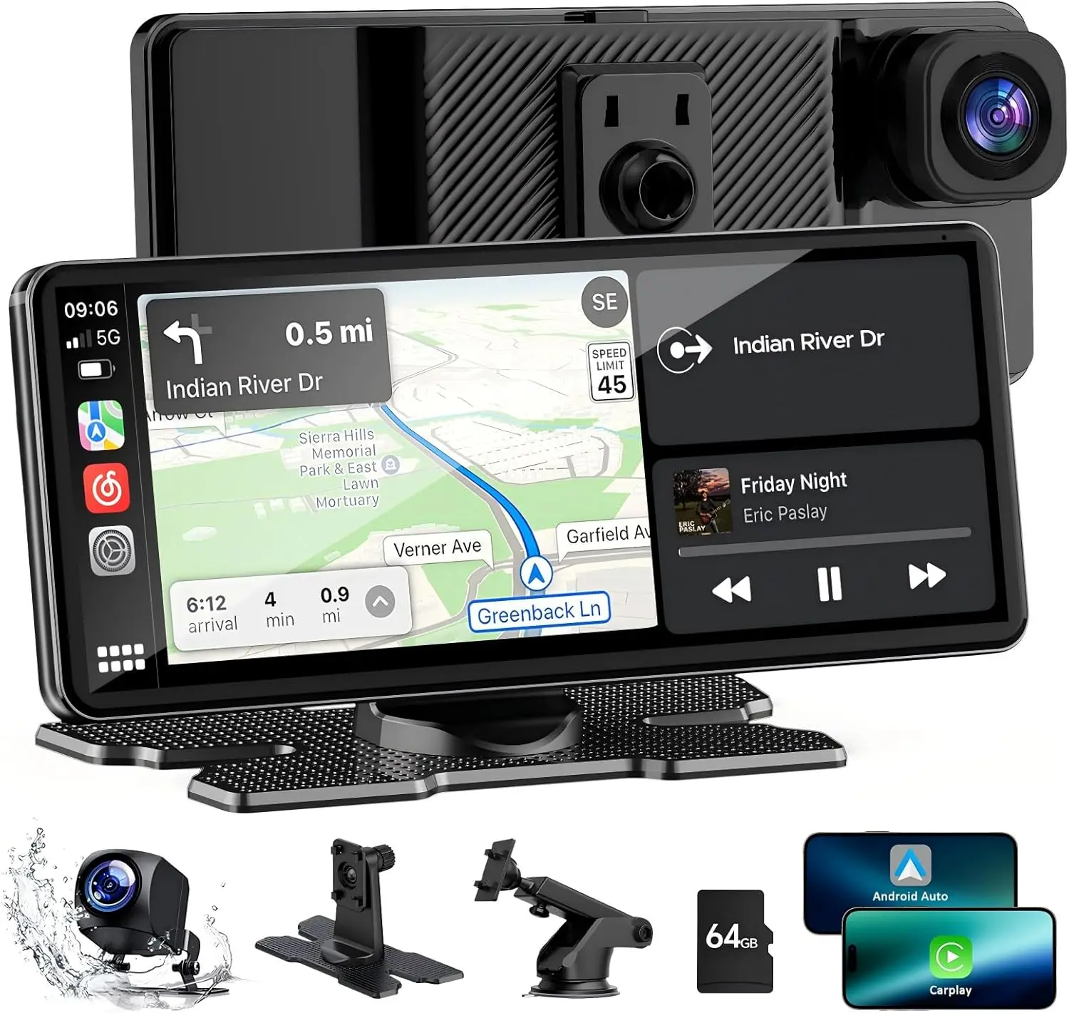 

6,86-дюймовый беспроводной экран CarPlay и Android Auto с двумя видеорегистраторами, голосовым управлением, GPS-навигацией и функцией Mirror Link