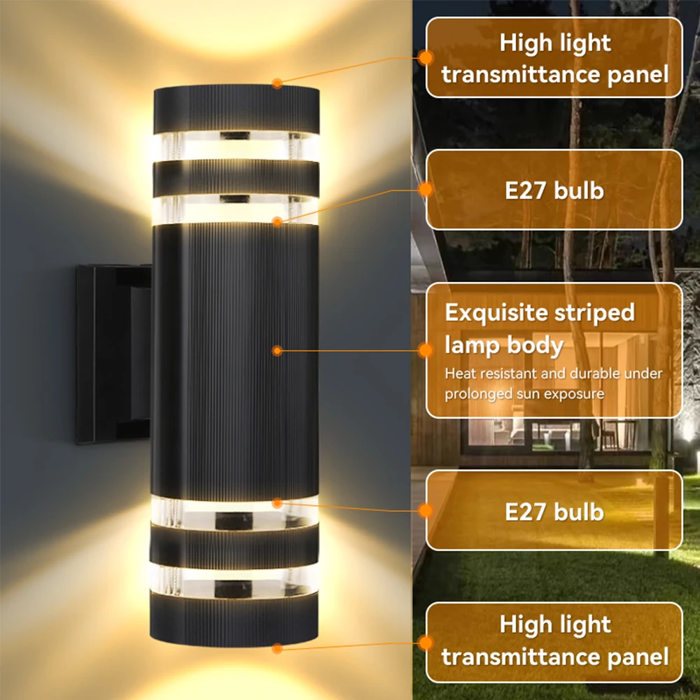 

Wall Lamp Outdoor led Lights Waterproof up Down Decor Garden Lights IP65 110V 220V Outdoor Wall Light with 2PCS E27 Bulbs
