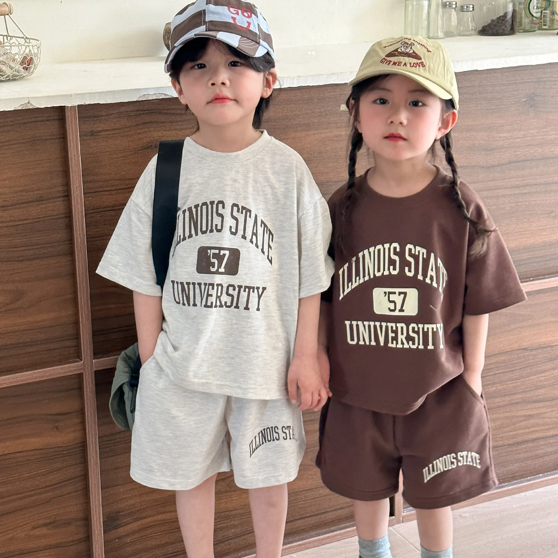 

Children's Summer Short-sleeved Sports Suit Pure Cotton Girls and Boys Loose Two-piece Suit