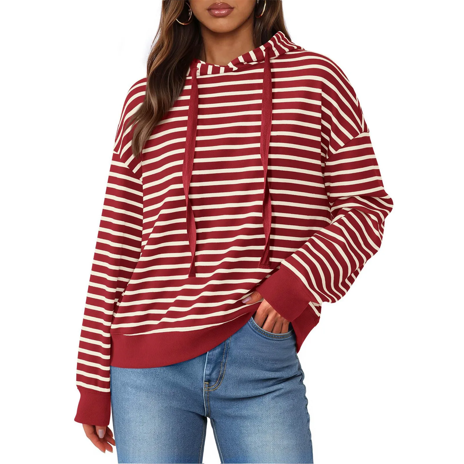 

Женская полосатая спортивная повседневная футболка с капюшоном, толстовка Y2k, одежда, топы, женский топ Ropa Mujer, Feminina Roupas Femininas, новинка