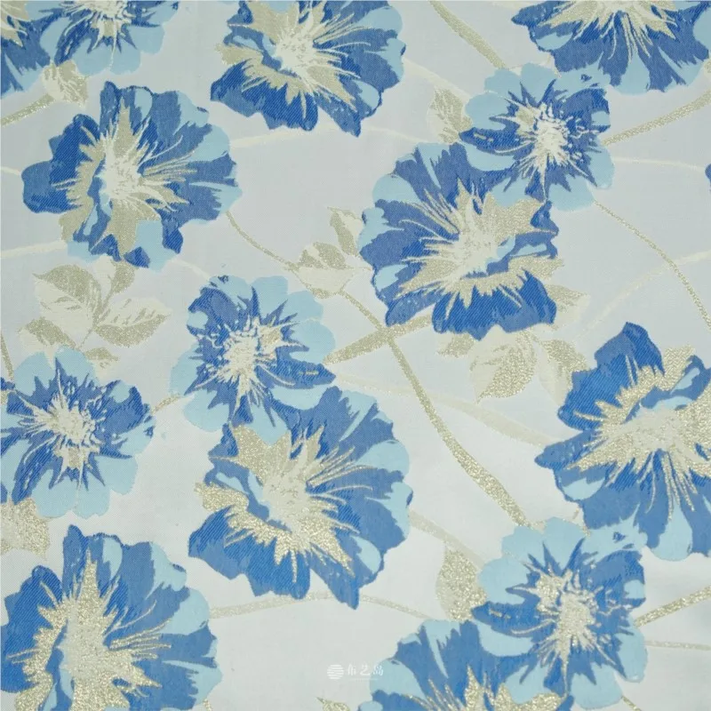 New Chinese-style blue and gold large flower relief jacquard micro-silhouette fabric coat Hanfu armor designer