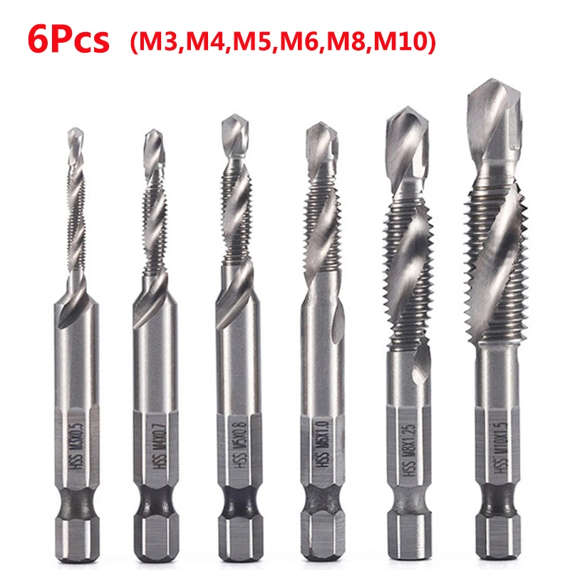 Hex Shank Titanium Plated HSS Schroefdraad Metrische Tap Boren Schroef Machine Compound Tap M3 M4 M5 M6 M8 M10 Handgereedschap