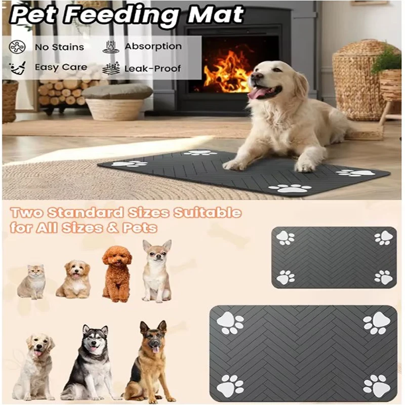 Estera absorbente para alimentación de mascotas, mantel individual para comida y cuenco de agua, con respaldo de goma impermeable, estera de secado rápido a prueba de salpicaduras para perros y gatos