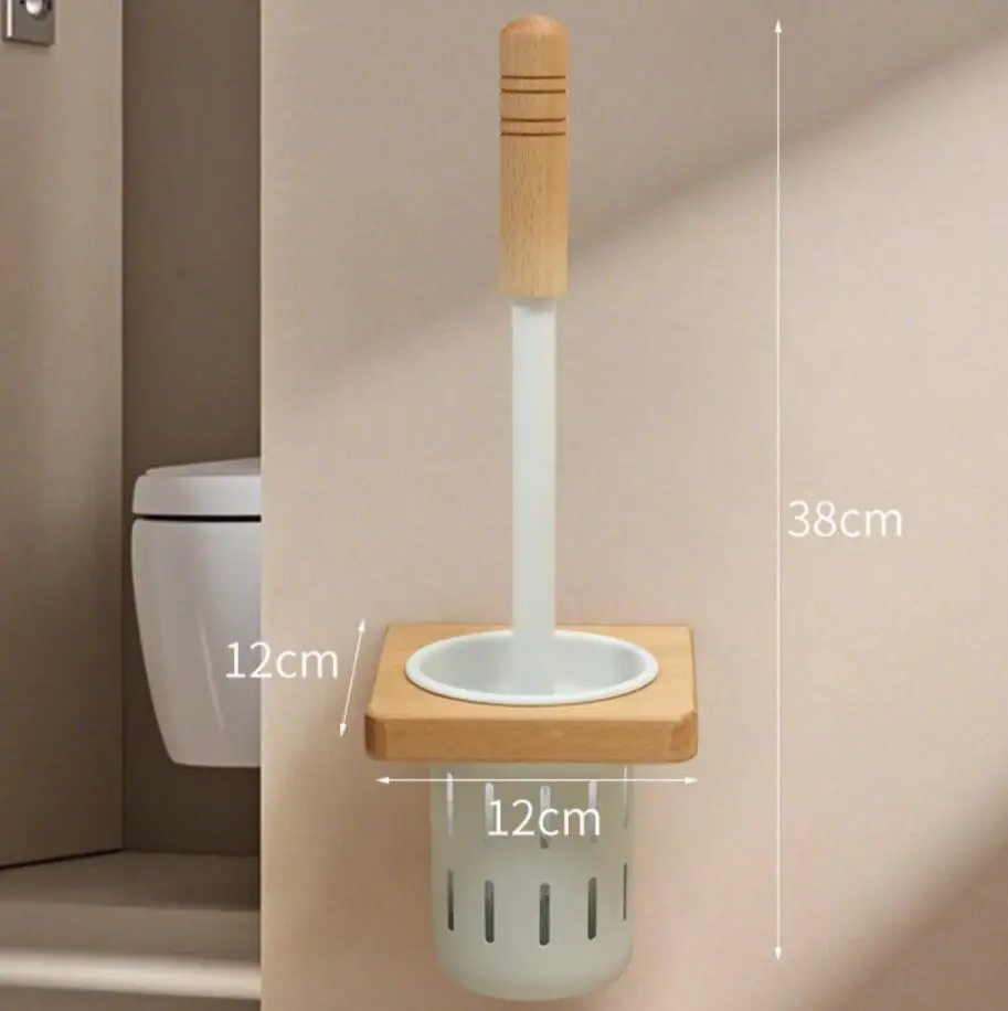 Beech Wood Toilet Brush Holder, Wooden Storage Rack for Home, Japanese-Style Creative Toilet Cup Organizer