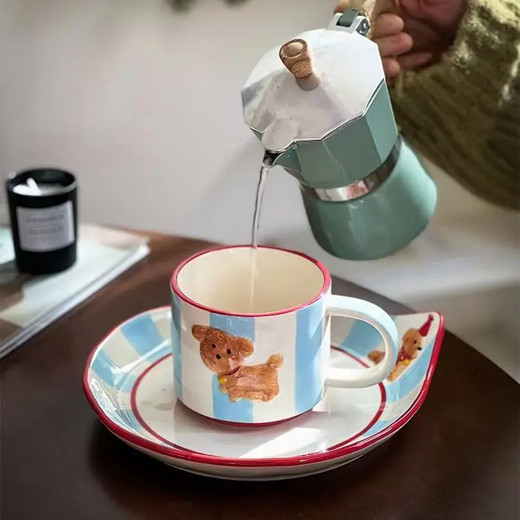 Super cute hand-painted birthday puppy ceramic mug with high appearance Christmas gift cup, children's milk water cup