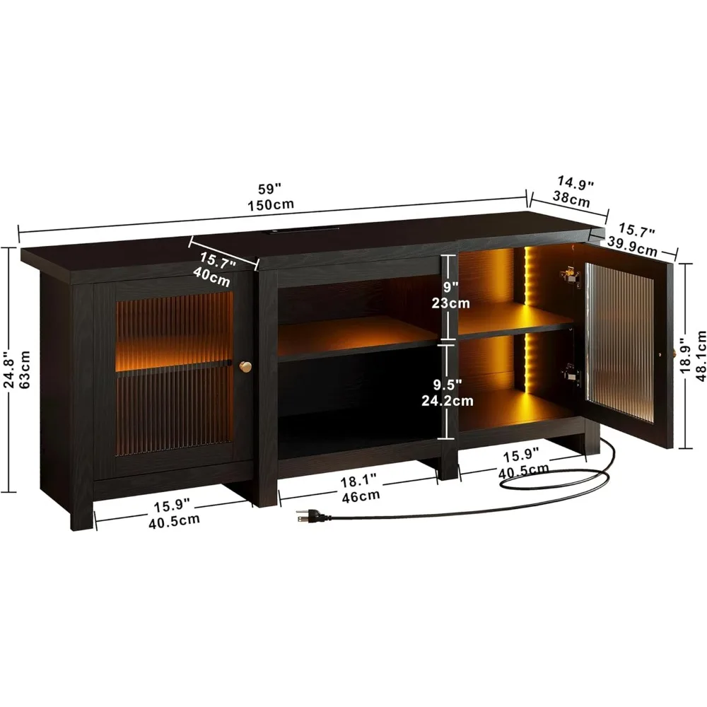 TV Stand for 65 Inch TVs Entertainment Center with Power Outlet and LED Light TV Console Cabinet