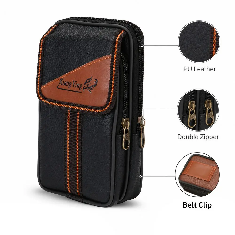 New PU Leather Man Belt Pouch 6.5inch Multiple Layers Phone Case Universal Modern Belt Hanging Pouch Outdoor Camping
