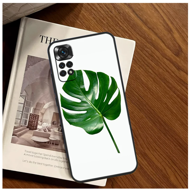 Grünes monstera blatt etui für xiaomi redmi note 12 12s 11 11s 10 10s 9 9s 8 pro 8t redmi 12c 10c 9c rückseitige abdeckung