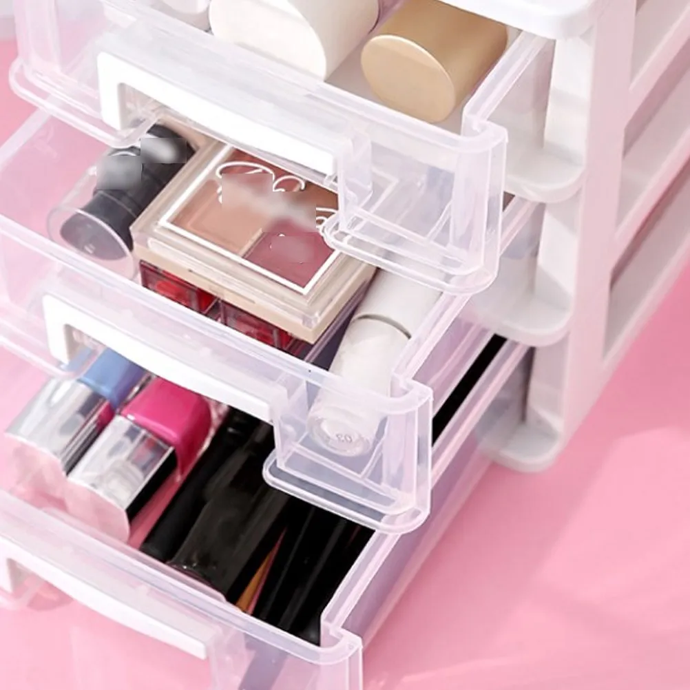 Three-Layer Drawer-Type Storage Box Transparent White Plastic Desktop Organizer for Jewelry Cosmetics Glasses Sundries Home