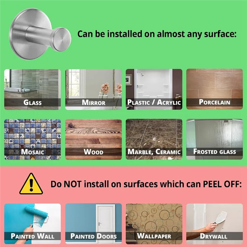 

ABZV-Heavy Duty Adhesive Stainless Steel Hook For Hanging Hats Towel Holder For Bathroom Shower Accessories Storage Hangers