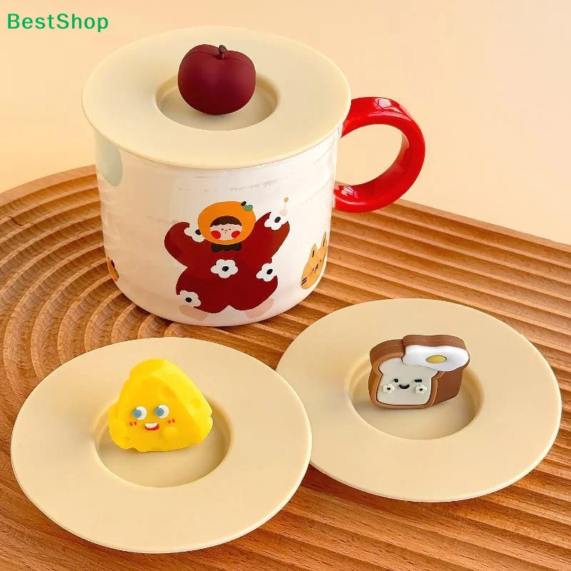 〔R〕 Cartoon 10cm Silicone Cup Cover Heat-resistant Universal Suction Cup Cover Leak Proof Dustproof Mug Lid Drinking Cup