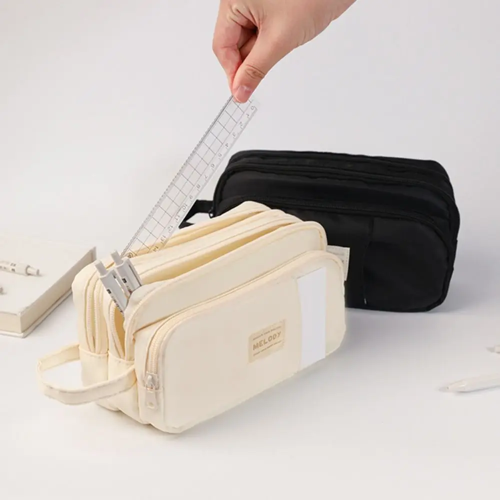 

Portable Large Capacity Stationery Organizer Canvas Multi-Layer Pen Pouch Lightweight with Zipper Pencil Bag Student