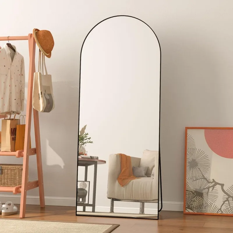 

Arched Full Length Mirror 64" x 21", with Stand Large Floor Mirror, Full Body Mirror Standing Hanging or Leaning Against Black