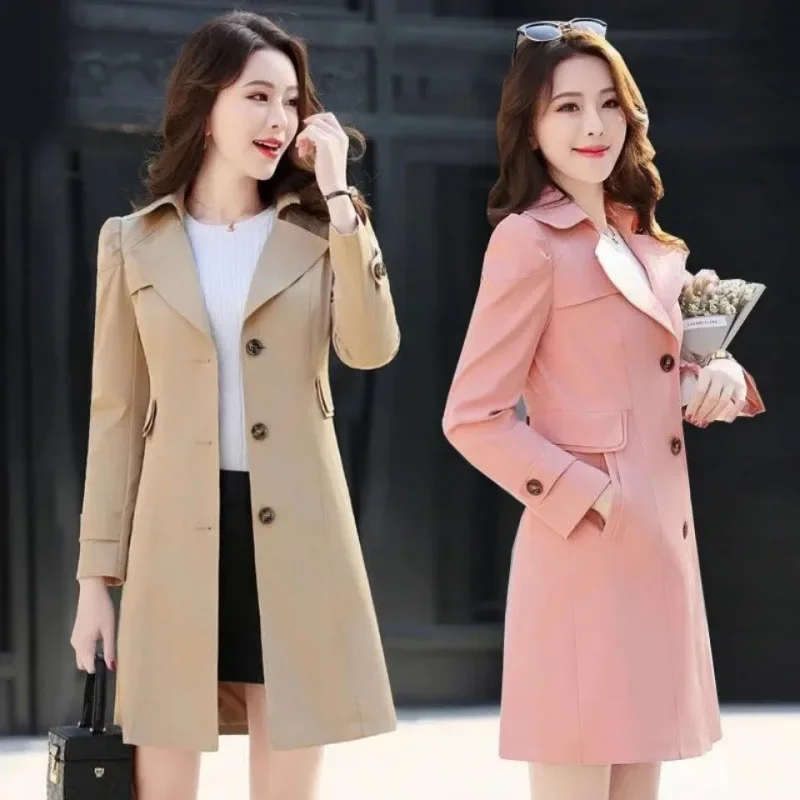 Women's Slimming Trench Coat For Early Spring Autumn Petite Size Trendy Mid-length Overcoat