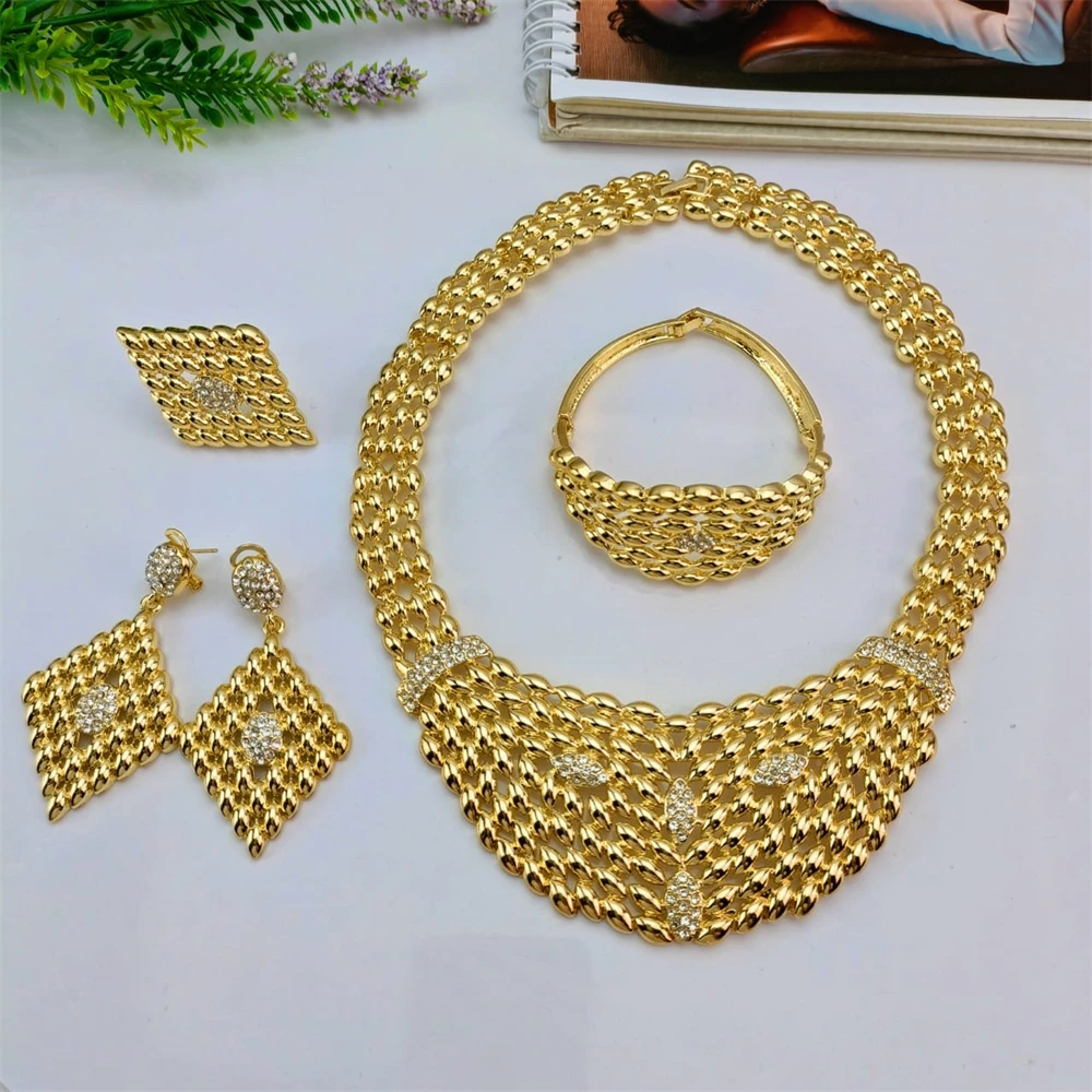 EMMA African Mama Jewelry Necklace And Earrings For Women Wedding Banquet Party 4 Piece Jewelry Large Set