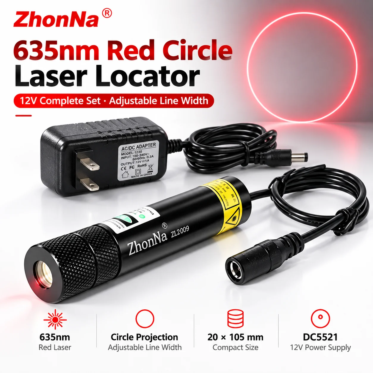 ZhonNa 635nm Digital Red Laser Locator Tire Wheel Alignment Dedicated Tool 12V Positioning Instrument Parts Accessories Kit Head