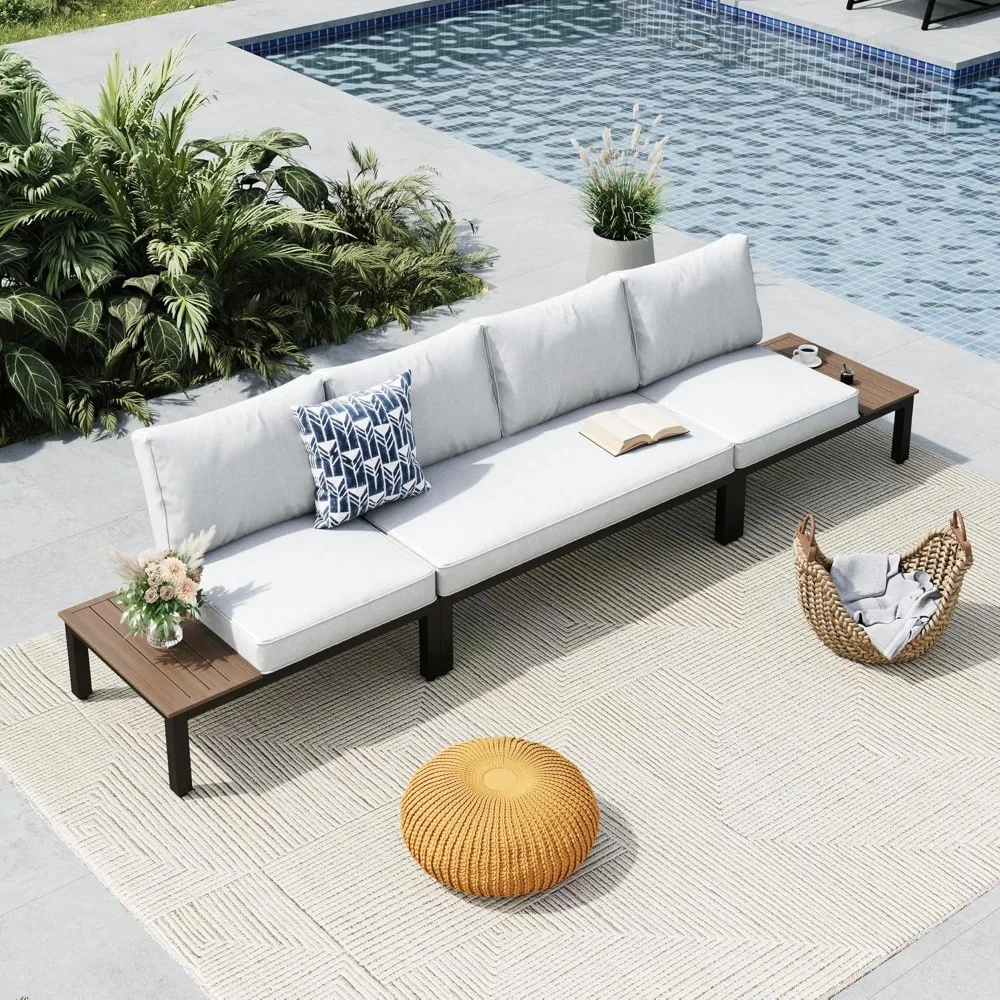 

3 Pieces Patio Furniture Set,Outdoor Metal Frame Patio Sectional Sofa Conversation Set with Removable Cushion for Backyard,