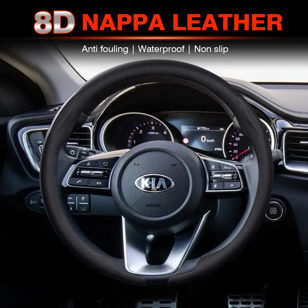 Funda de Volante de Cuero Napa y Gamuza para Kia K5, Sportage, Picanto, Xceed, Rio, Cerato, Soul, Carens, Seltos 8D, Accesorios para Auto