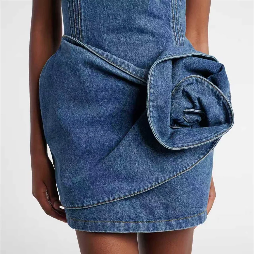 Summer 2026 Women's Denim Dress – Pure Cotton, Appliqué, Corset-Style, Off-Shoulder/Strapless, Y2K-Inspired Party Dress bra - view 4