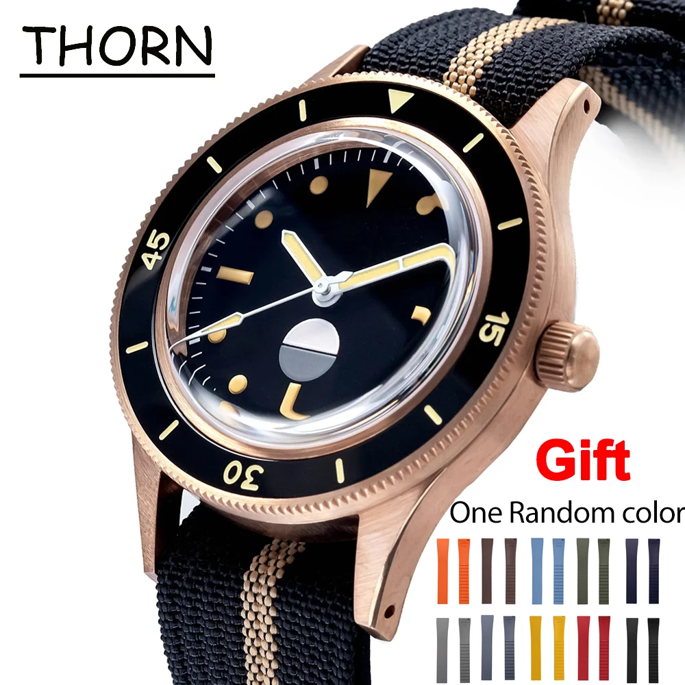 

THORN 50-Fathoms Watch For Men Vintage CUSN8 Tin Bronze Dive Watch Luminous Sapphire Waterproof NH35A Movement Automatic Watches