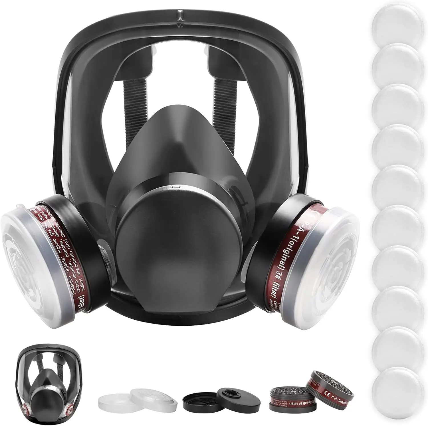 

Professional Full Face Respirator Mask for Dust, Vapor, Chemical Protection - Reusable & Large Fit