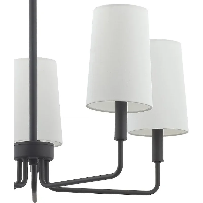 Candelabro negro mate con pantalla de tela blanca, accesorio de iluminación de isla lineal de granja para cocina, comedor