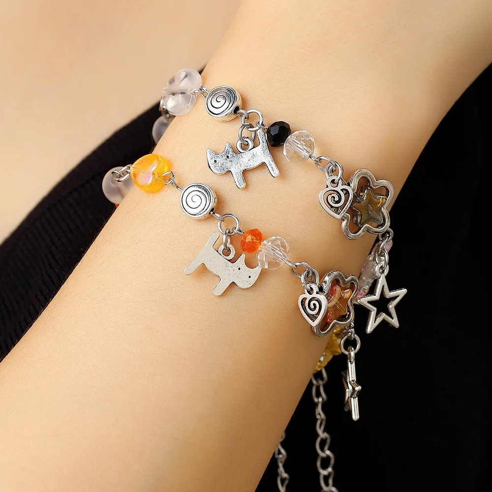 Pulsera Bestie de pareja de estrellas huecas, bonita pulsera de sol y Luna dulce, brazalete de gatito de dibujos animados, regalo del Día de San Valentín, mejores amigos